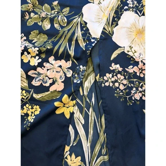 Lulus Y2K Blue Floral Slip Dress XL Spaghetti Strap Maxi Retro 90s Glam Slit - Picture 12 of 13